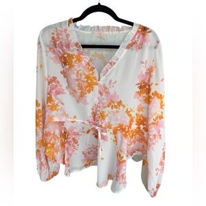 New Floral V-Neck Blouse - Pink and Orange